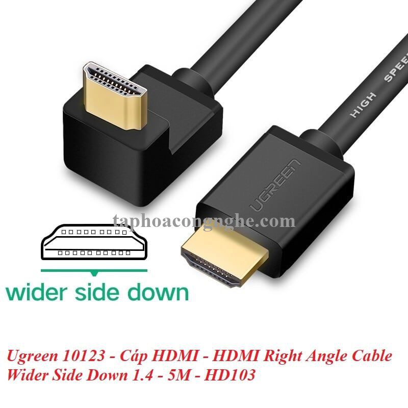 Ugreen 10123 5M màu Đen Cáp tín hiệu HDMI chuẩn 1.4 đầu bẻ góc 90 độ HD103 30010123